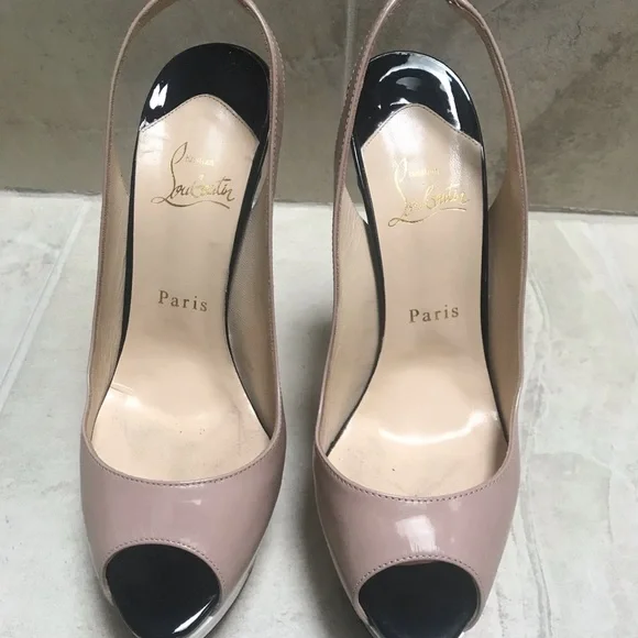 Lot of 2 pair sz 38 CHRISTIAN LOUBOUTIN Lady Peep Slings. - Picture 2 of 9